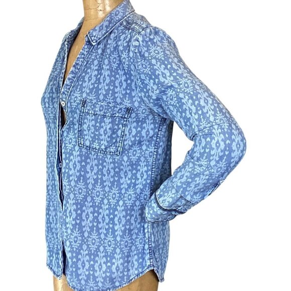 Anthropologie Holding Horses Ikat Blue Chambray Shirt Sz 8(XS) #304C - Picture 5 of 10